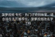 菠萝视频 专栏 · 热门讨论回放室，适合挂在主页推荐位，菠萝视频改名字了吗